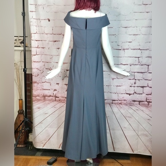 DESSY COLLECTION Silver Stone Blue off shoulder full length dress Size 16 NWT - Picture 8 of 15
